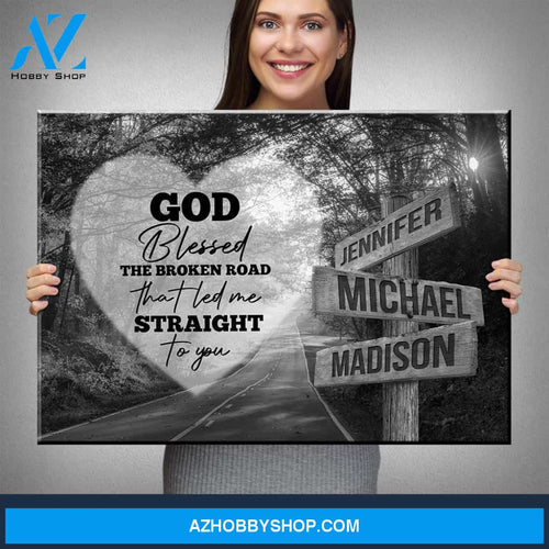 Autumn Road Heart - God Blessed Multi-Names Premium Canvas