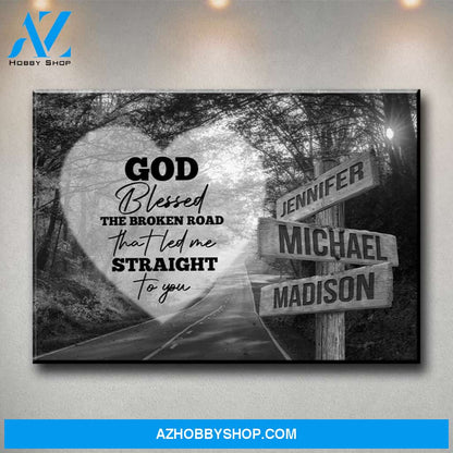 Autumn Road Heart - God Blessed Multi-Names Premium Canvas