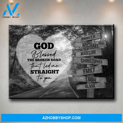 Autumn Road Heart - God Blessed Multi-Names Premium Canvas