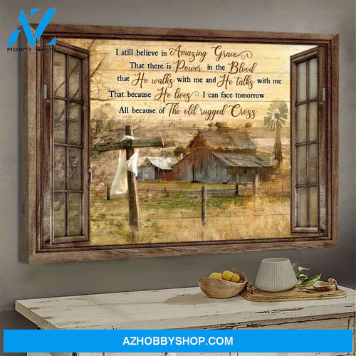 Awesome Life on Farm, Jesus I Still Believe in Amazing Grace Window Frame Vintage Poster Canvas Wall Art Farmhouse Decor