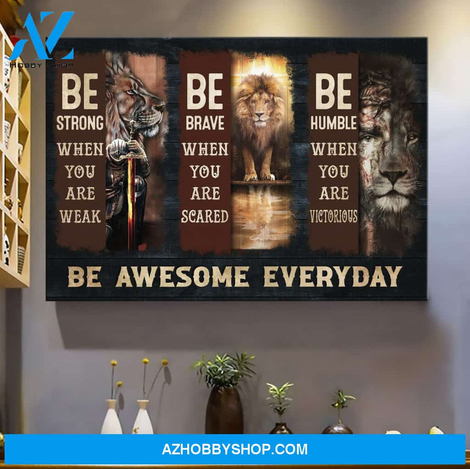 Awesome lion and warrior - Be awesome everyday - Jesus Landscape Canvas Print - Wall Art