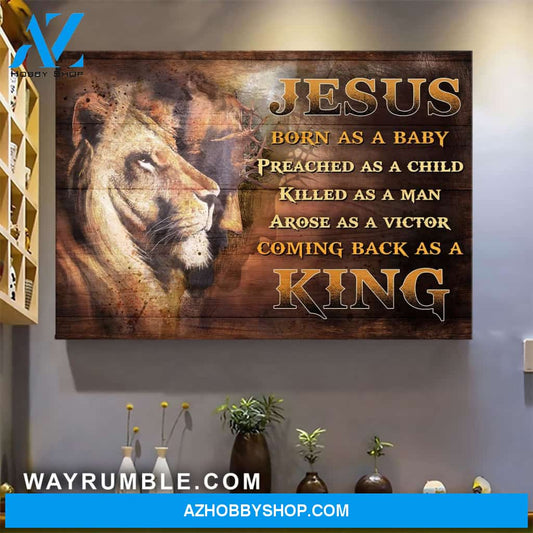 Awesome lion - Born as a baby, come back as a king Jesus Landscape Canvas Prints, Wall Art