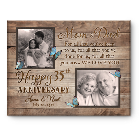 35th Wedding Anniversary Gift For Parents, Personalized Canvas Print