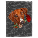 Azawakh Dog Holding A Rose Valentine's Day Camo Background Fleece Blanket Home Decor Bedding Couch Sofa Soft And Comfy Cozy