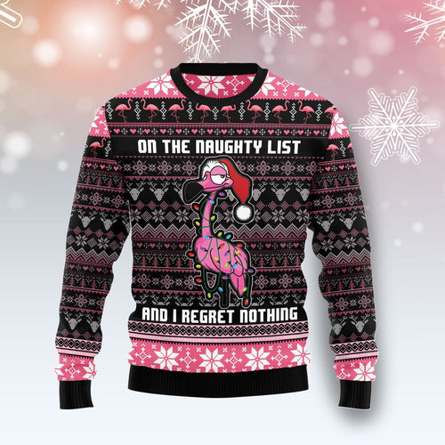 Flamingo On The Naughty List Ugly Christmas Sweater 