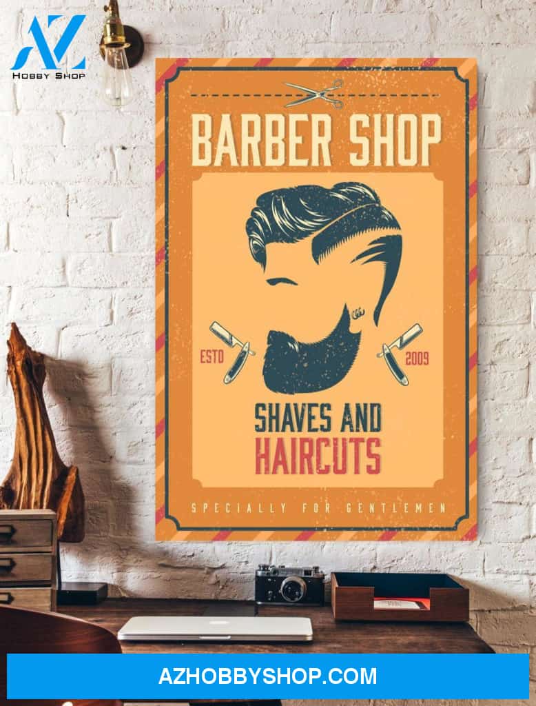 Baber Shop Shaves And Haircuts Canvas And Poster, Wall Decor Visual Art