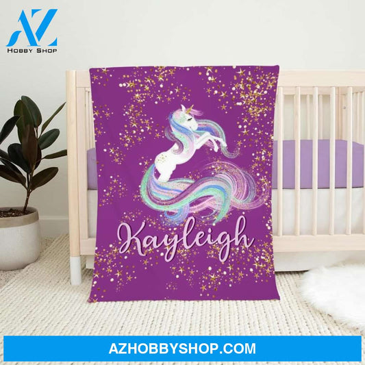 Baby Blanket, Purple Unicorn Blanket, Custom Name Rainbow Unicorn Blanket, Magical Unicorn Blanket For Girl