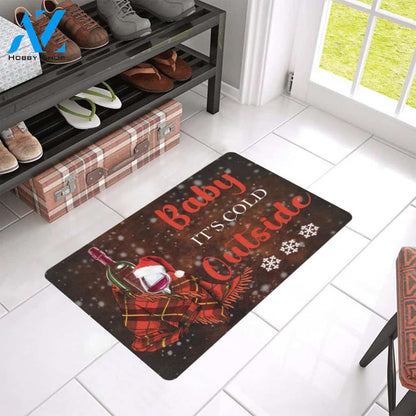 Baby it's Cold Outside Wine Indoor And Outdoor Doormat Gift For Friend Family Home Decor Warm House Gift Welcome Mat