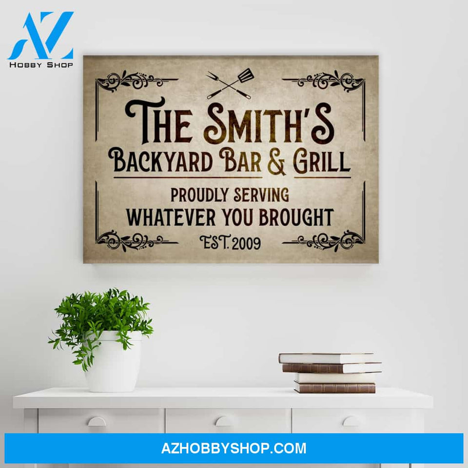 Backyard Bar & Grill Name Premium Canvas