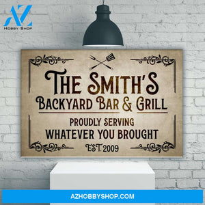 Backyard Bar & Grill Name Premium Canvas