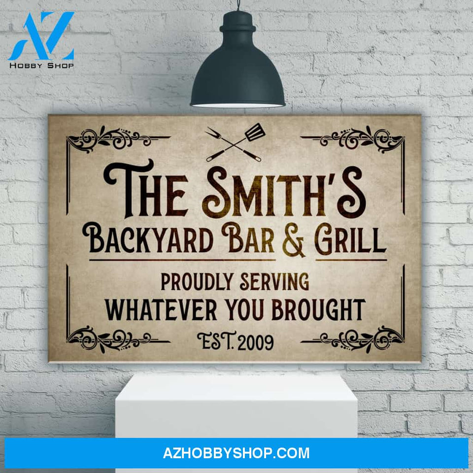 Backyard Bar & Grill Name Premium Canvas
