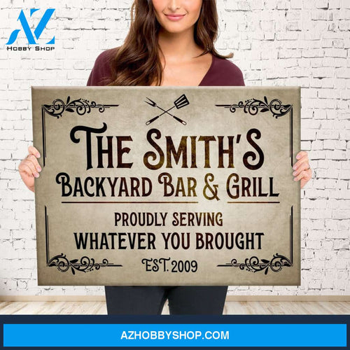 Backyard Bar & Grill Name Premium Canvas