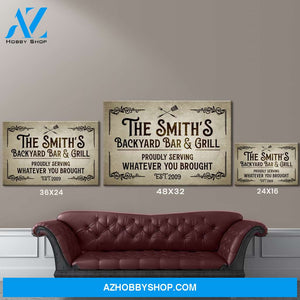 Backyard Bar & Grill Name Premium Canvas