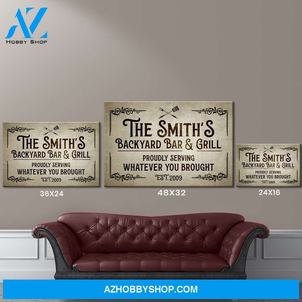 Backyard Bar & Grill Name Premium Canvas