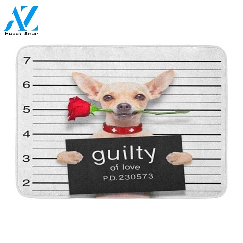 Bad Valentines Chihuahua Dog Rose in Mouth As Mugshot Guilty for Love Arrest Doormat Indoor And Outdoor Doormat Warm House Gift Welcome Mat Birthday Gift For Chihuahua Dog Lover
