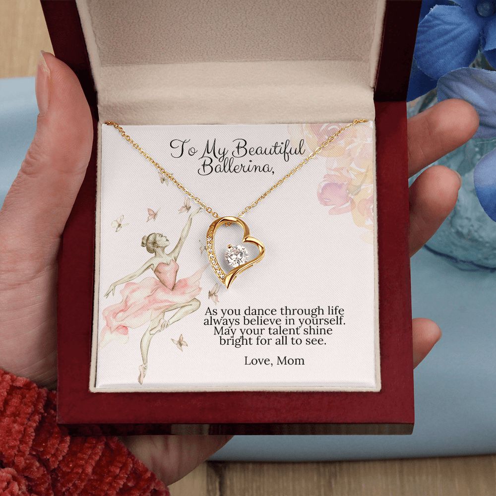 To My Beautiful Ballerina Love Mom Forever Love Heart Necklace Dance Recital Gift