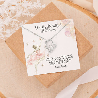 To My Beautiful Ballerina Love Mom Forever Love Heart Necklace Dance Recital Gift