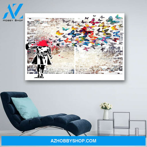 Banksy Headshot Butterfly Girl Suicide Canvas Print Wall Art - Matte Canvas 1