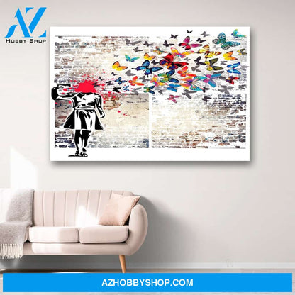 Banksy Headshot Butterfly Girl Suicide Canvas Print Wall Art - Matte Canvas 1