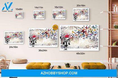 Banksy Headshot Butterfly Girl Suicide Canvas Print Wall Art - Matte Canvas 1