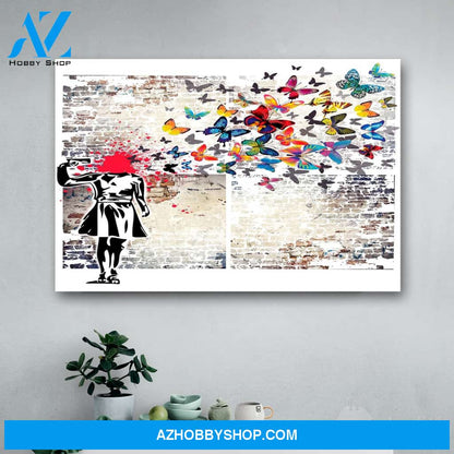 Banksy Headshot Butterfly Girl Suicide Canvas Print Wall Art - Matte Canvas 1
