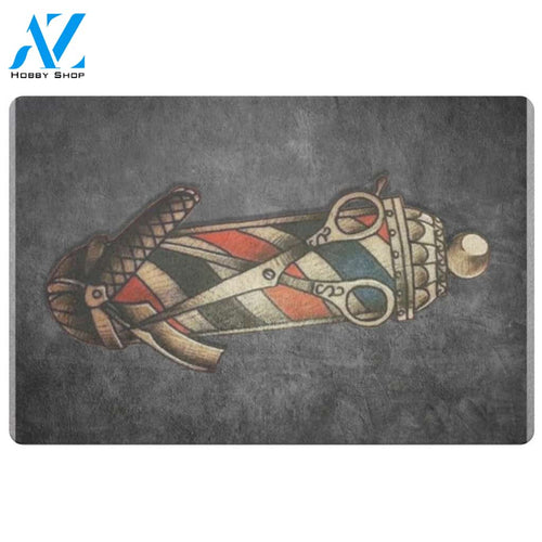 Barber Doormat Barber Pole Tattoo | Welcome Mat | House Warming Gift