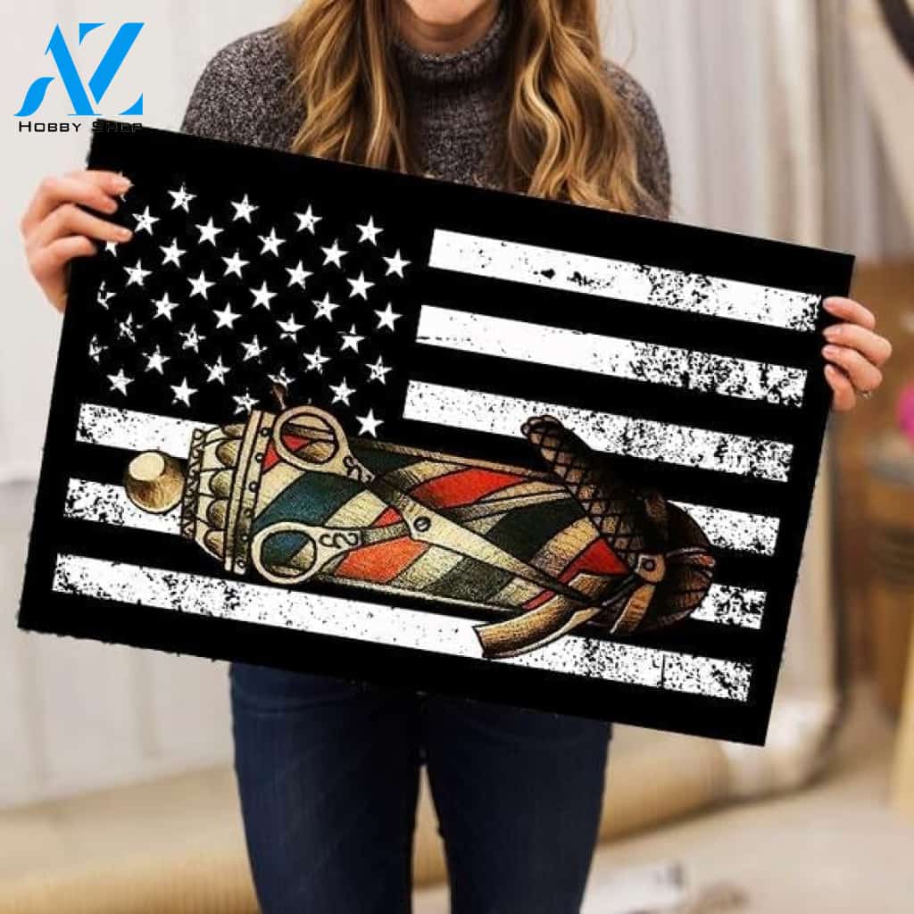 Barber Pole American Flag Funny Indoor And Outdoor Doormat Warm House Gift Welcome Mat Birthday Gift For Barber