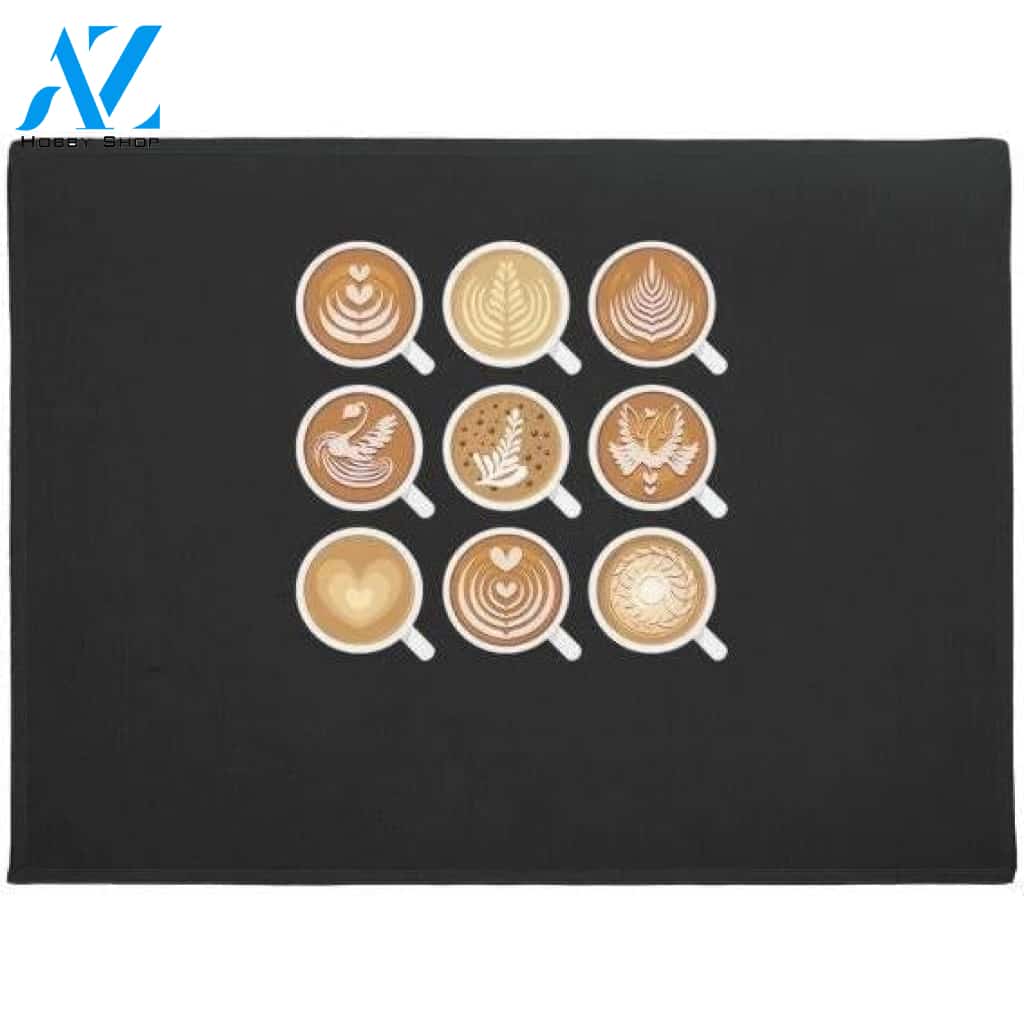 Barista - Lattes in 9 Coffee Mugs Indoor and Outdoor Doormat Warm House Gift Welcome Mat Gift for Friend Family