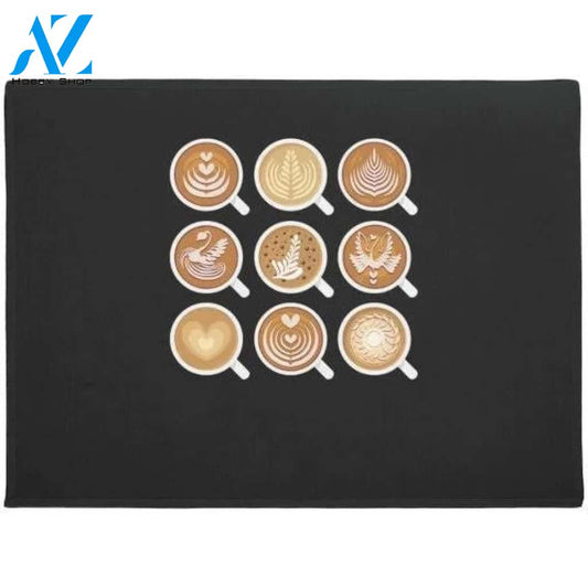 Barista - Lattes in 9 Coffee Mugs Indoor and Outdoor Doormat Warm House Gift Welcome Mat Gift for Friend Family