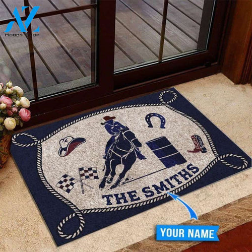 Barrel racing Basic Blue Custom Doormat | Welcome Mat | House Warming Gift