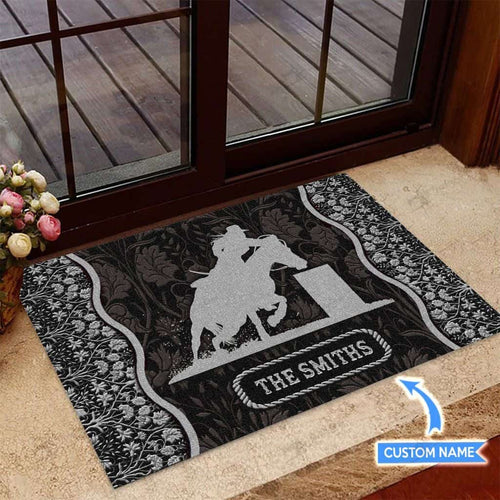 Barrel Racing  Black Personalized Custom Name Doormat Welcome Mat
