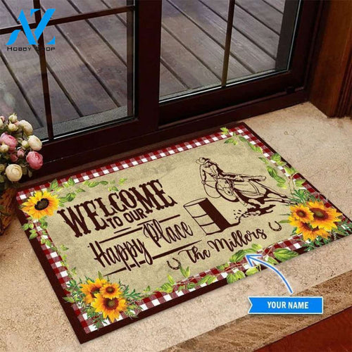 Barrel Racing Welcome To Our Happy Place Custom Doormat | Welcome Mat | House Warming Gift