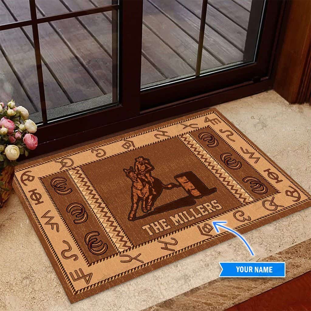 Barrel Racing Westen Pattern Personalized Custom Name Doormat Welcome Mat