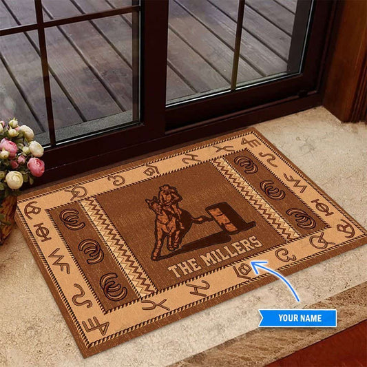 Barrel Racing Westen Pattern Personalized Custom Name Doormat Welcome Mat