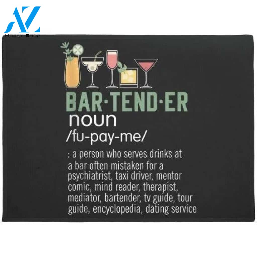 Bartender Noun Definition Funny Cocktail Bartender Doormat Welcome Mat House Warming Gift Home Decor Funny Doormat Gift Idea