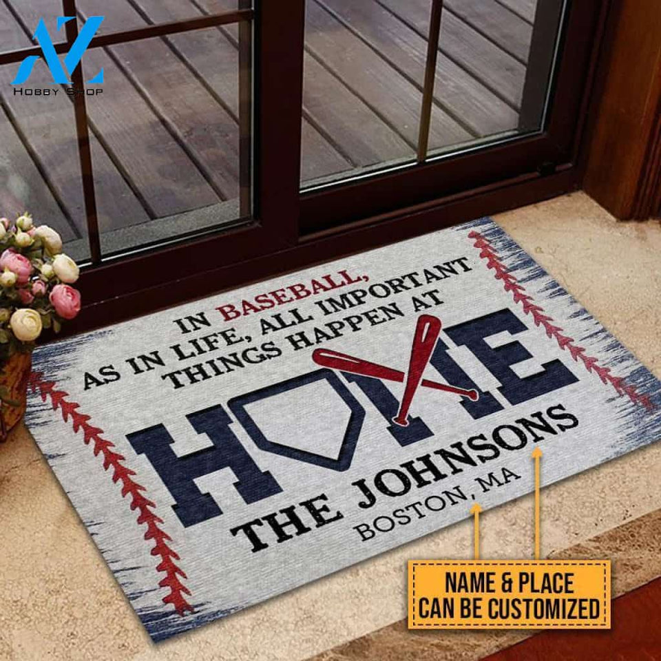 Baseball All Important Things Happen Custom Doormat | Welcome Mat | House Warming Gift