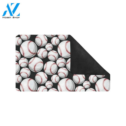 Baseball Black Background Rubber Doormat