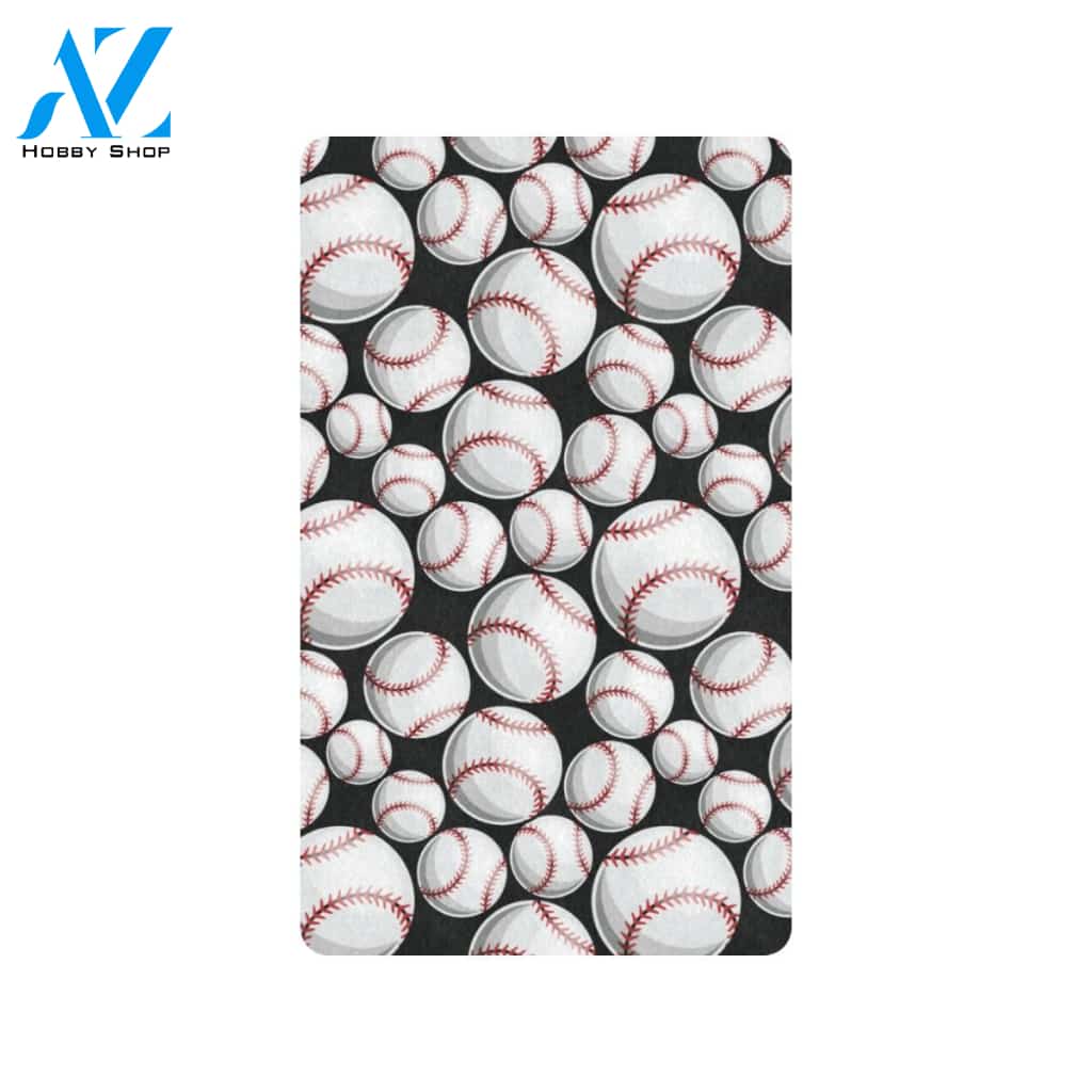 Baseball Black Background Rubber Doormat