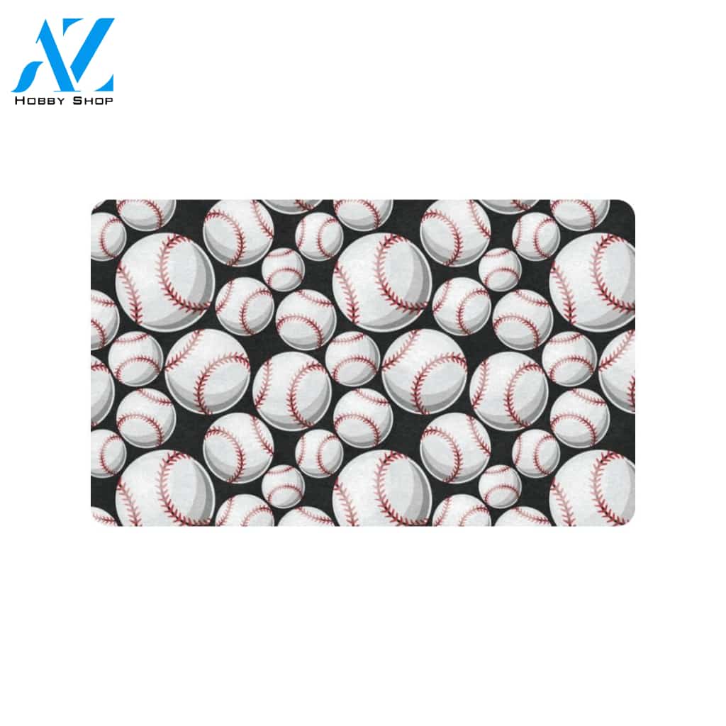 Baseball Black Background Rubber Doormat