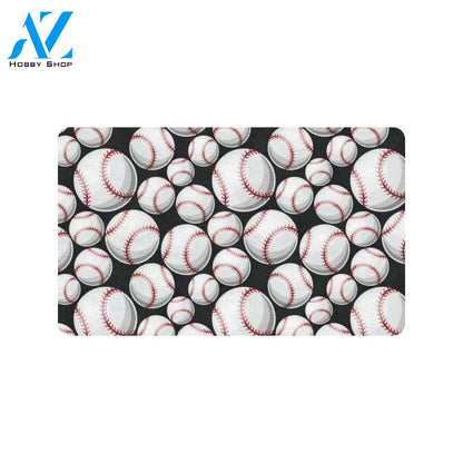 Baseball Black Background Rubber Doormat