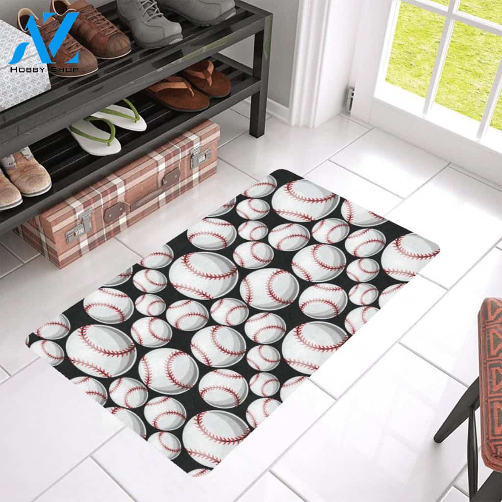 Baseball Black Background Rubber Doormat