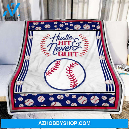 Baseball Blanket, Hustle Hit and Never Quit Baseball Fleece Blanket