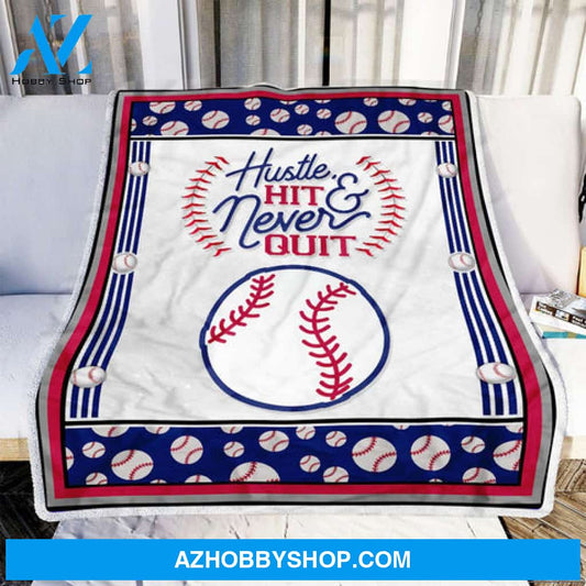 Baseball Blanket, Hustle Hit and Never Quit Baseball Fleece Blanket