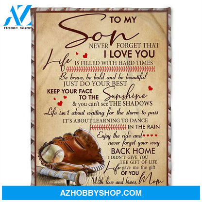 Baseball Blanket, To My Son, Never Forget That I Love You. Soft Blanket, Fleece Blanket.Gift Home Decor Bedding Couch Sofa Soft and Comfy Cozy