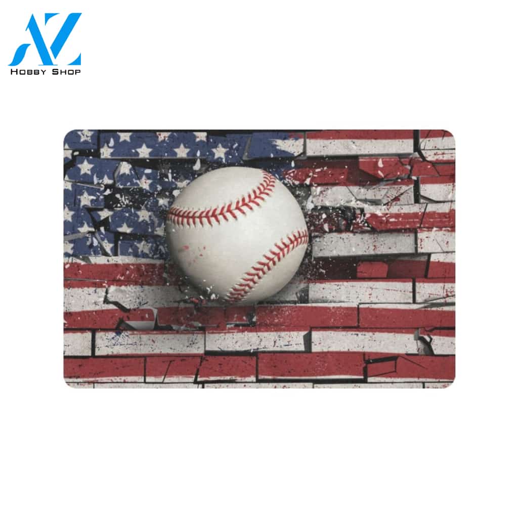Baseball Broken Wall American Flag Doormat Indoor and Outdoor Mat Entrance Rug Housewarming Gift Sweet Home Decor Gift Gift for Baseball Lovers Sport Lovers