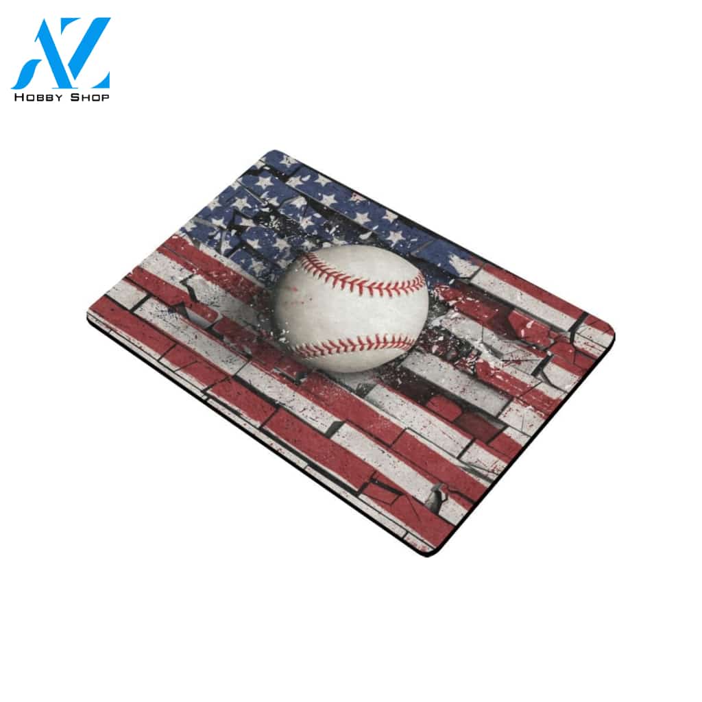 Baseball Broken Wall American Flag Doormat Indoor and Outdoor Mat Entrance Rug Housewarming Gift Sweet Home Decor Gift Gift for Baseball Lovers Sport Lovers
