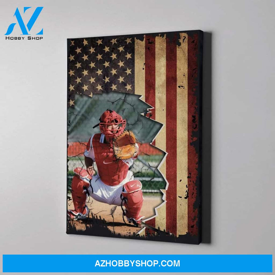 Baseball custom canvas prints Flag US With Photo