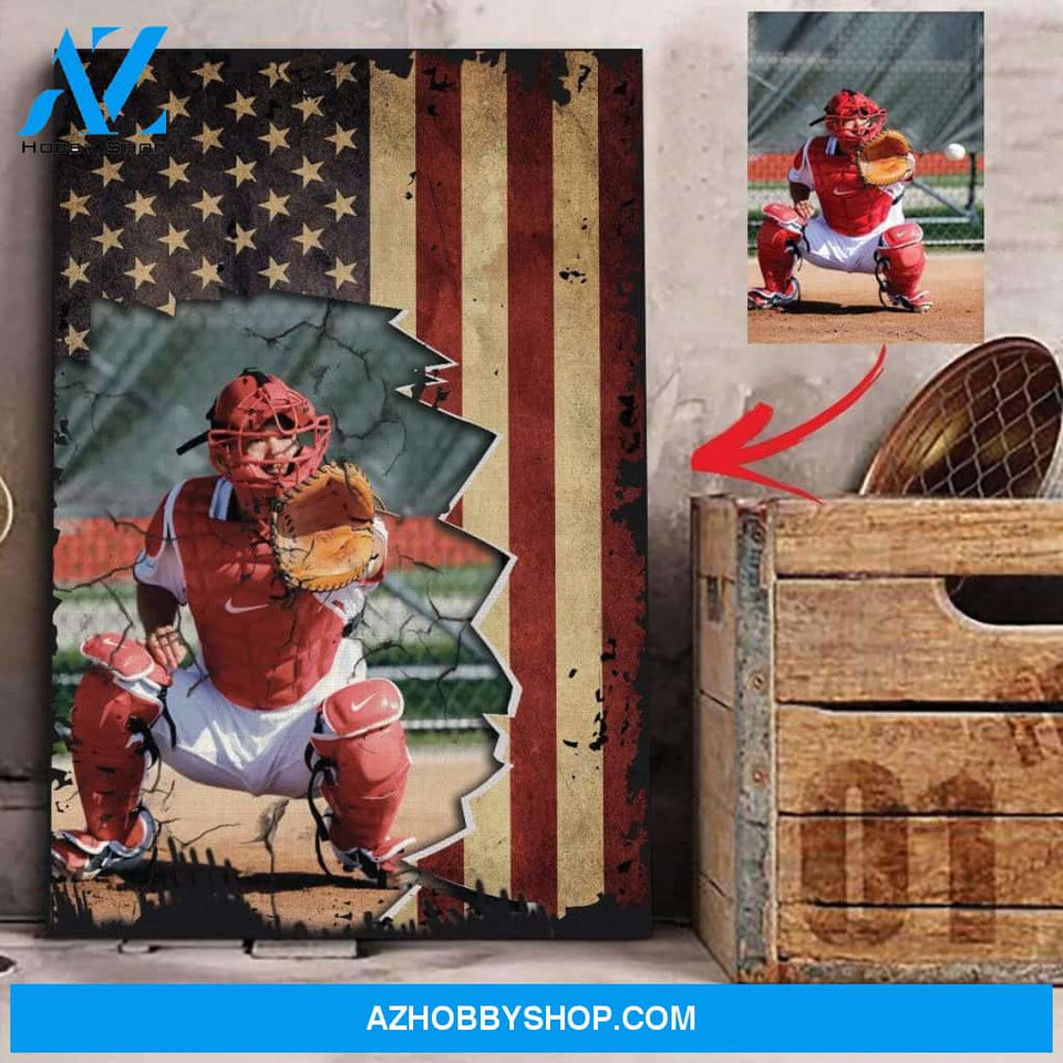 Baseball custom canvas prints Flag US With Photo