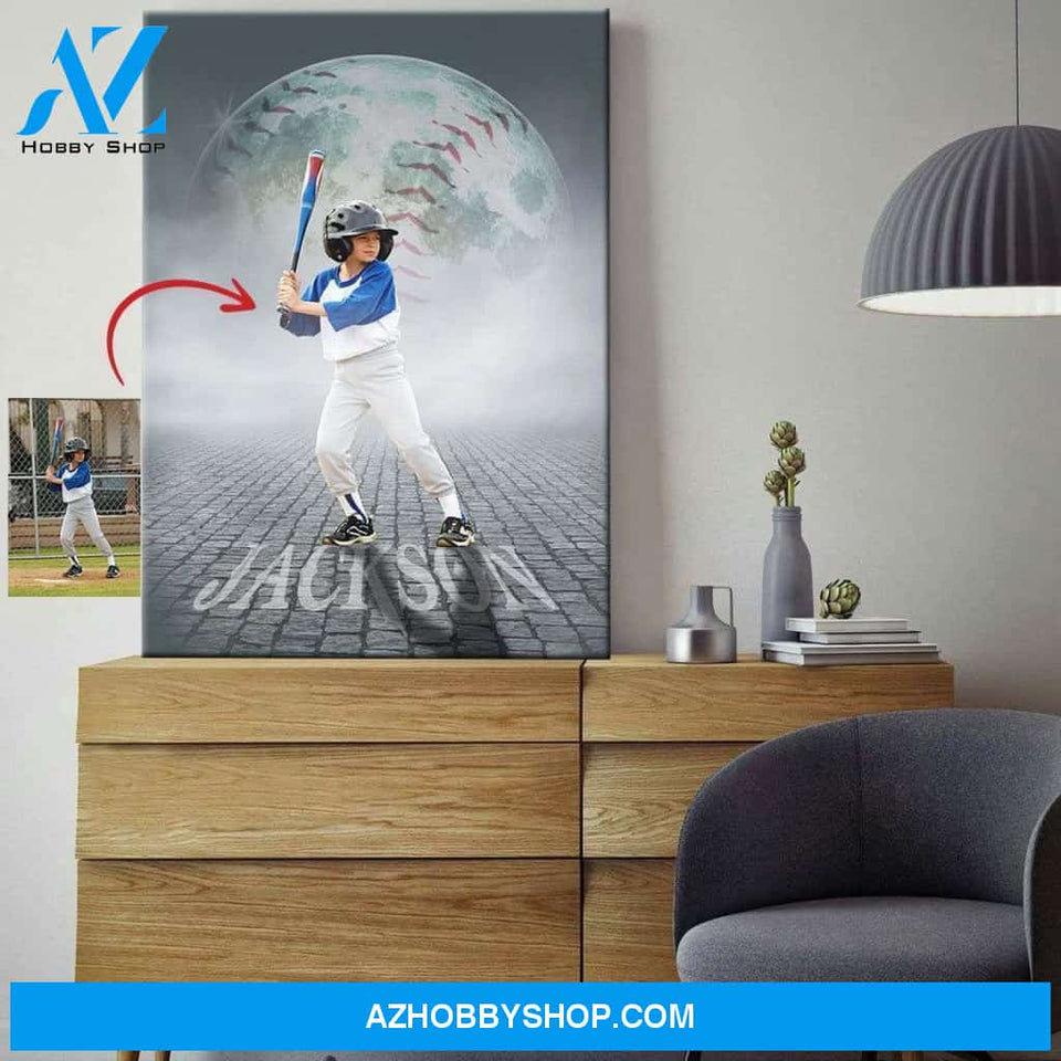 Baseball custom canvas prints - Moon With Photo