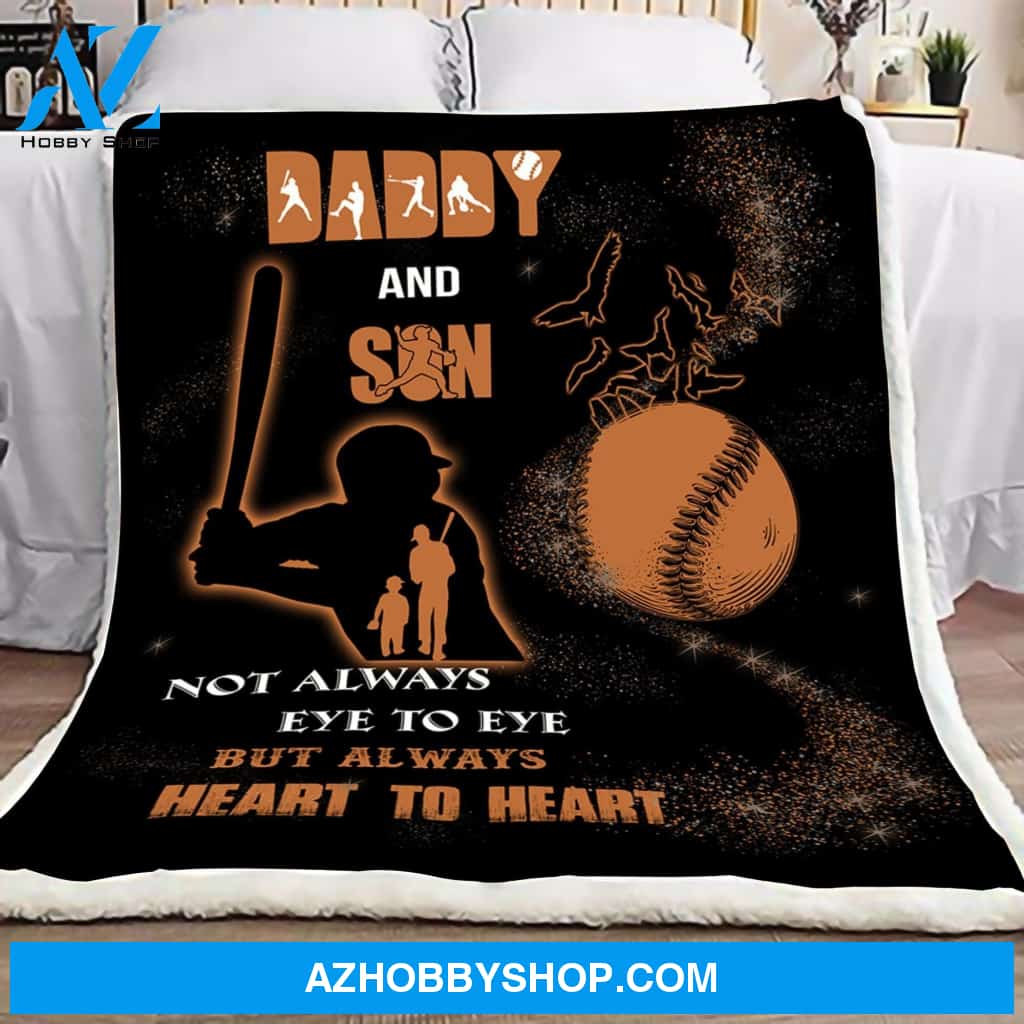 Baseball Daddy And Son - Always Heart To Heart Blanket Gift For Baseball Lovers, Gift For Dad Son Birthday Gift Home Decor Bedding Couch Sofa Soft and Comfy Cozy
